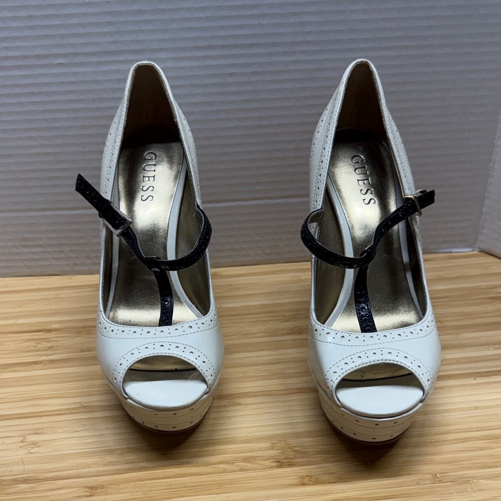 Guess Women's Cream Peep Toe Heels